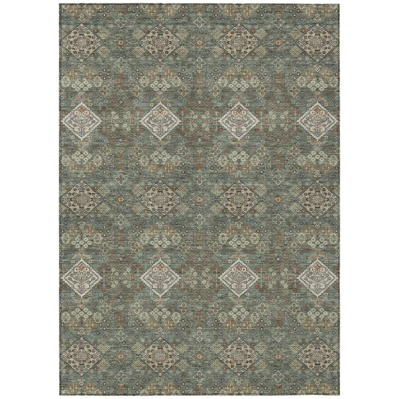 10' X 14' Green And Taupe Geometric Washable Indoor Outdoor Area Rug Homeroots Outdoor