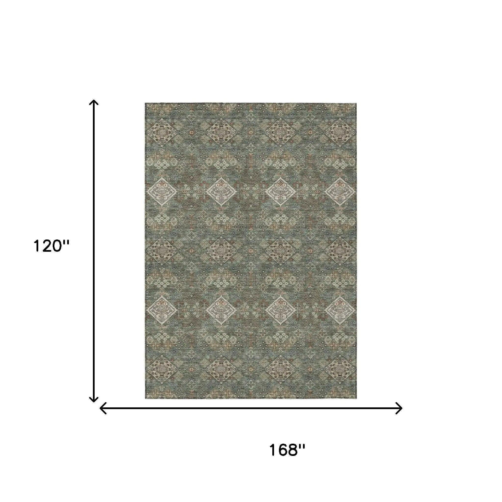 10' X 14' Green And Taupe Geometric Washable Indoor Outdoor Area Rug Homeroots Outdoor
