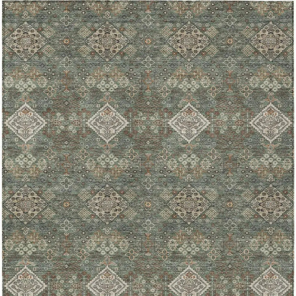 10' X 14' Green And Taupe Geometric Washable Indoor Outdoor Area Rug Homeroots Outdoor