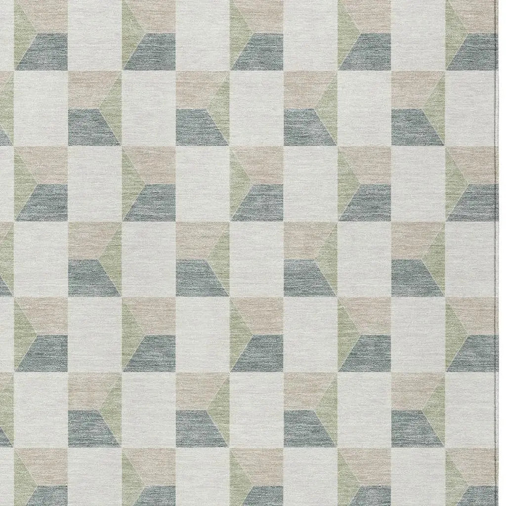 10' X 14' Green And Teal Blue Geometric Washable Indoor Outdoor Area Rug Homeroots Outdoor