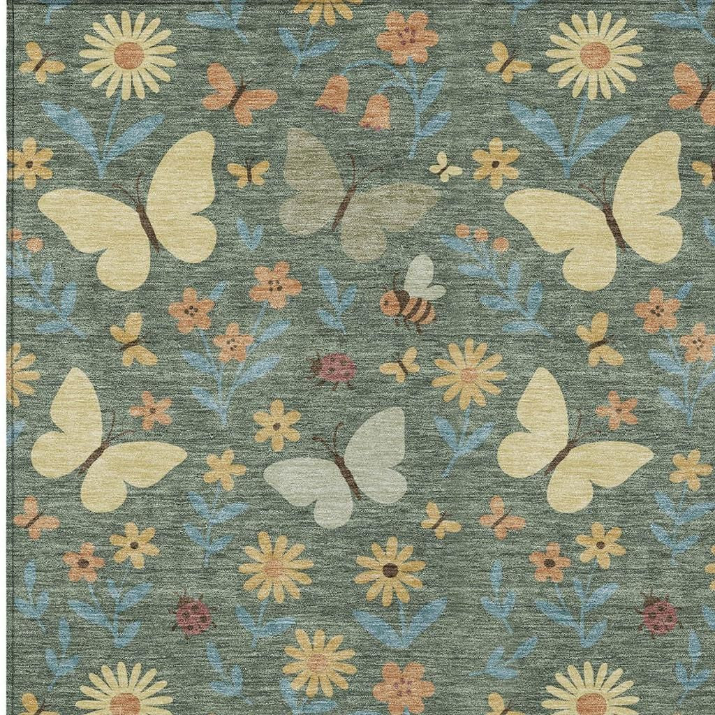 10' X 14' Green And Wheat Abstract Washable Indoor Outdoor Area Rug Homeroots Outdoor