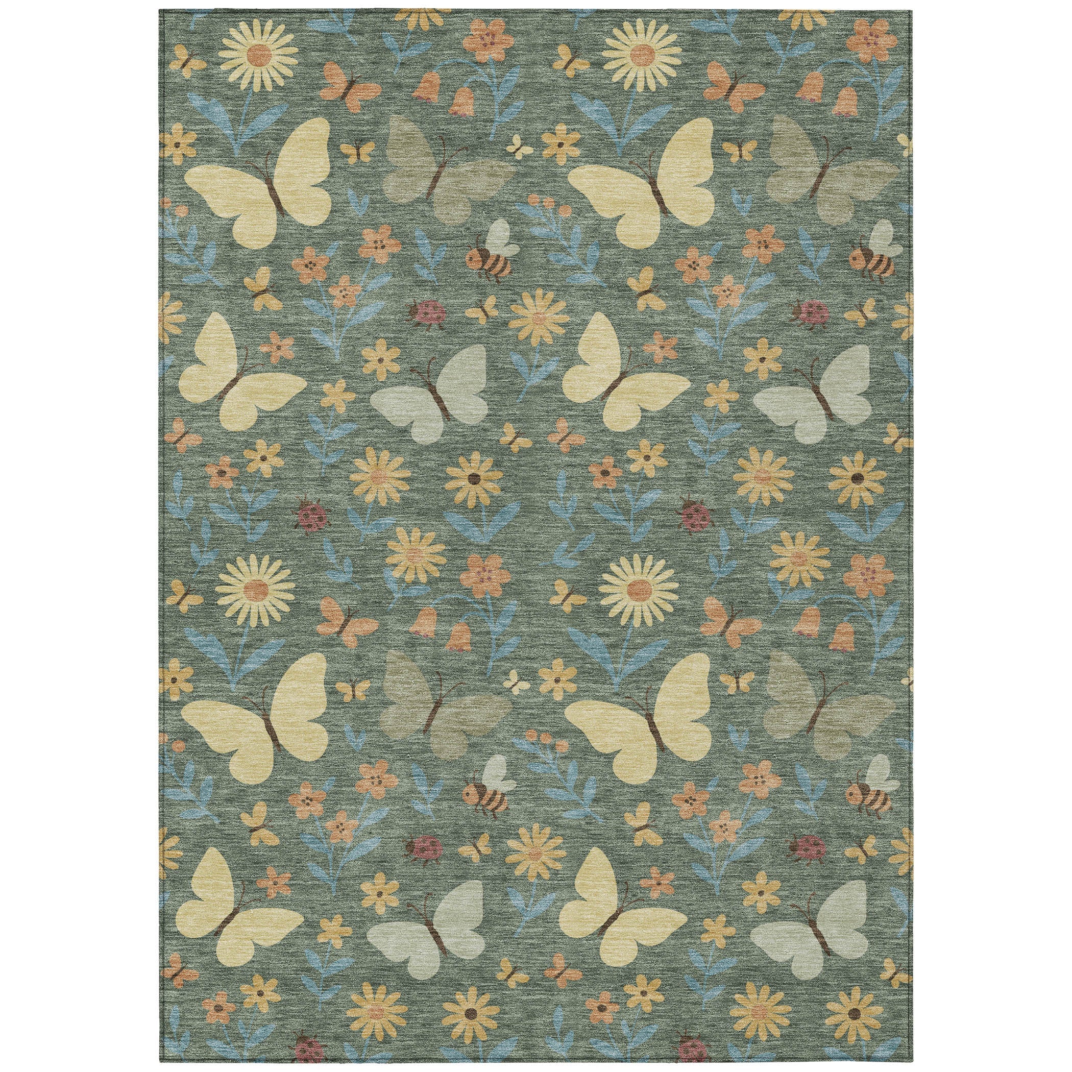 10' X 14' Green And Wheat Abstract Washable Indoor Outdoor Area Rug Homeroots Outdoor