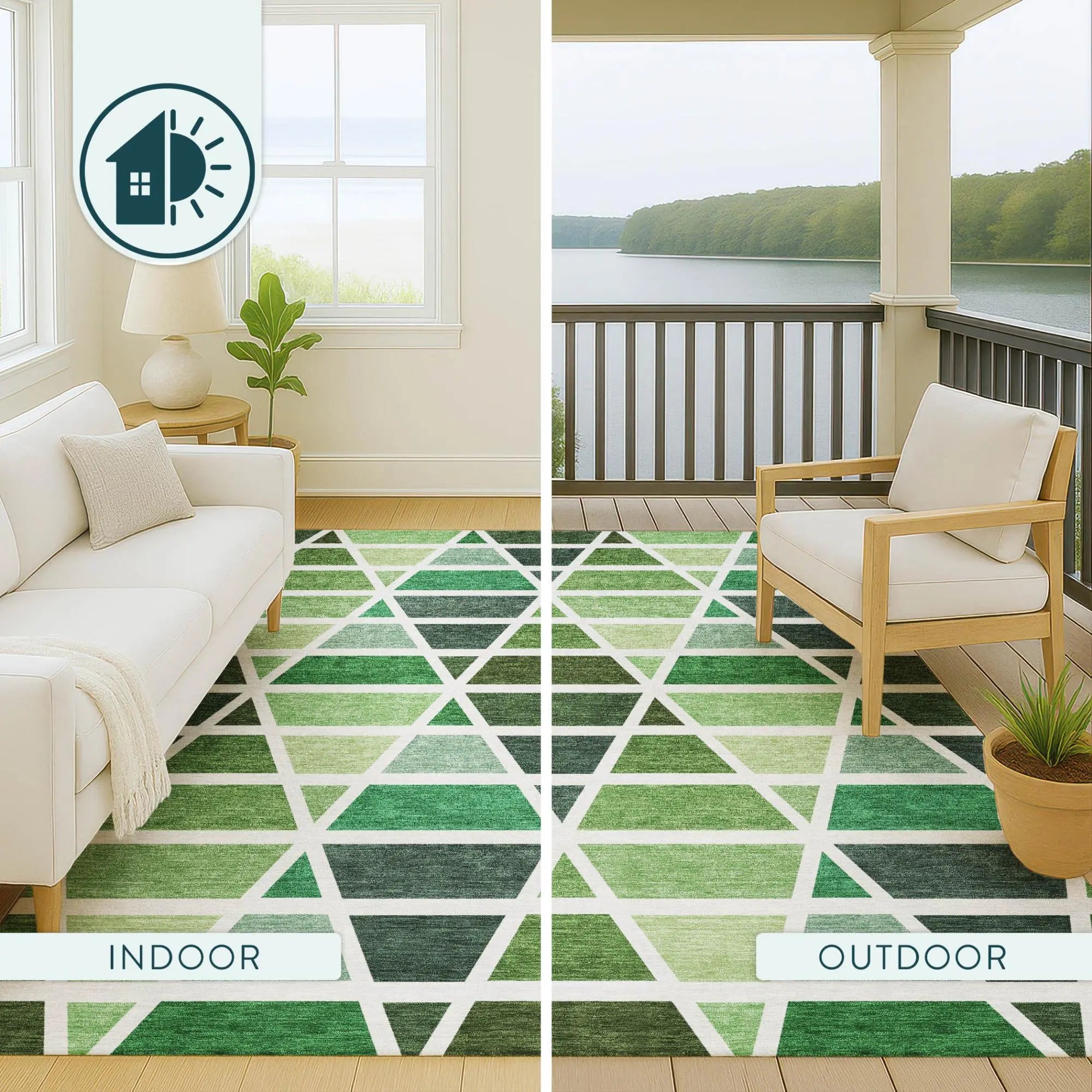10' X 14' Green And White Geometric Washable Indoor Outdoor Area Rug Homeroots Outdoor