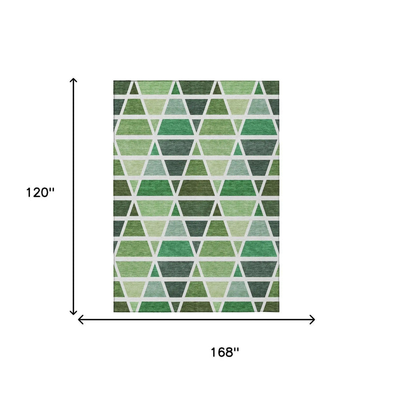 10' X 14' Green And White Geometric Washable Indoor Outdoor Area Rug Homeroots Outdoor
