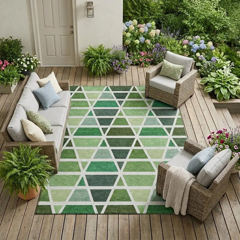 10' X 14' Green And White Geometric Washable Indoor Outdoor Area Rug Homeroots Outdoor