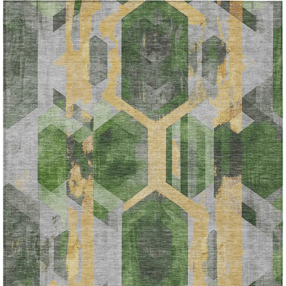 10' X 14' Green Gold And Silver Geometric Washable Indoor Outdoor Area Rug Homeroots Outdoor