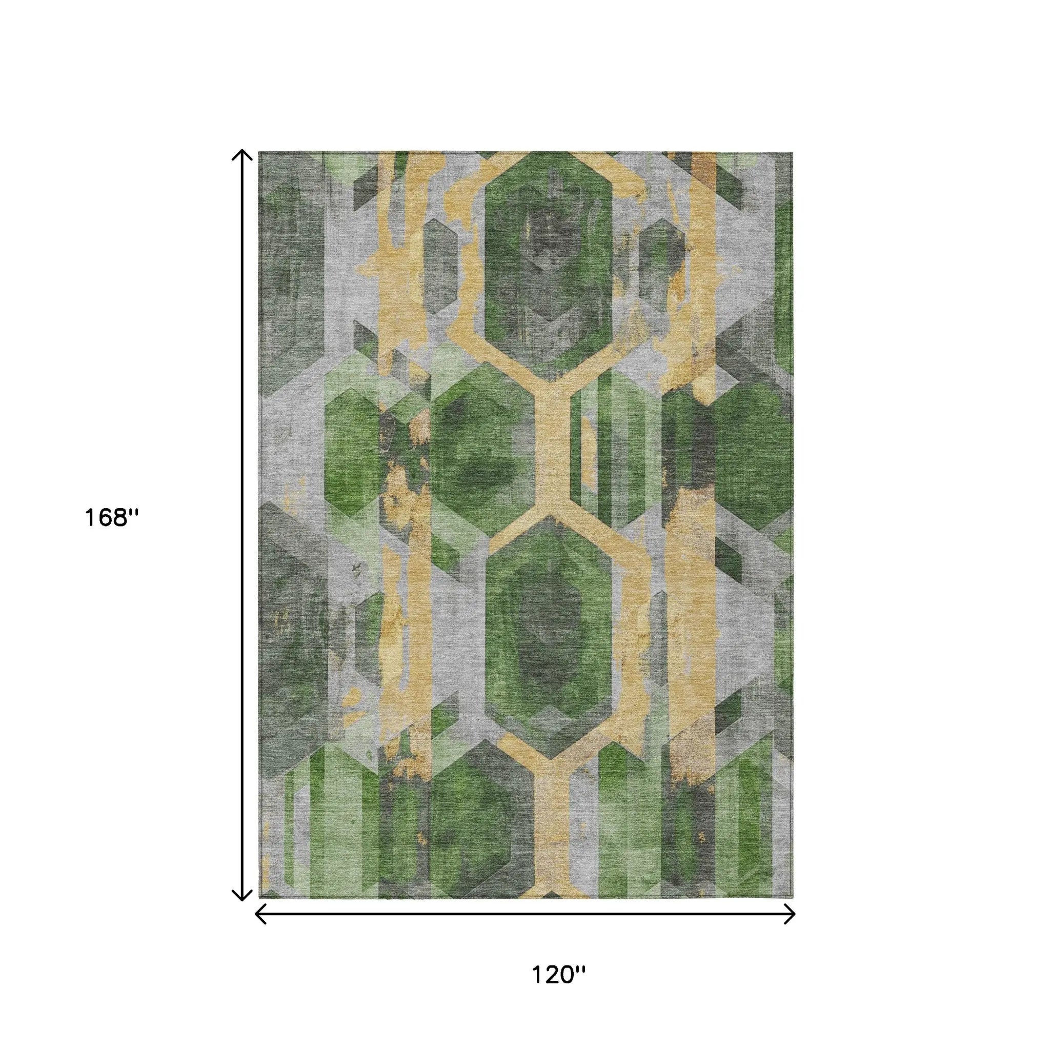 10' X 14' Green Gold And Silver Geometric Washable Indoor Outdoor Area Rug Homeroots Outdoor