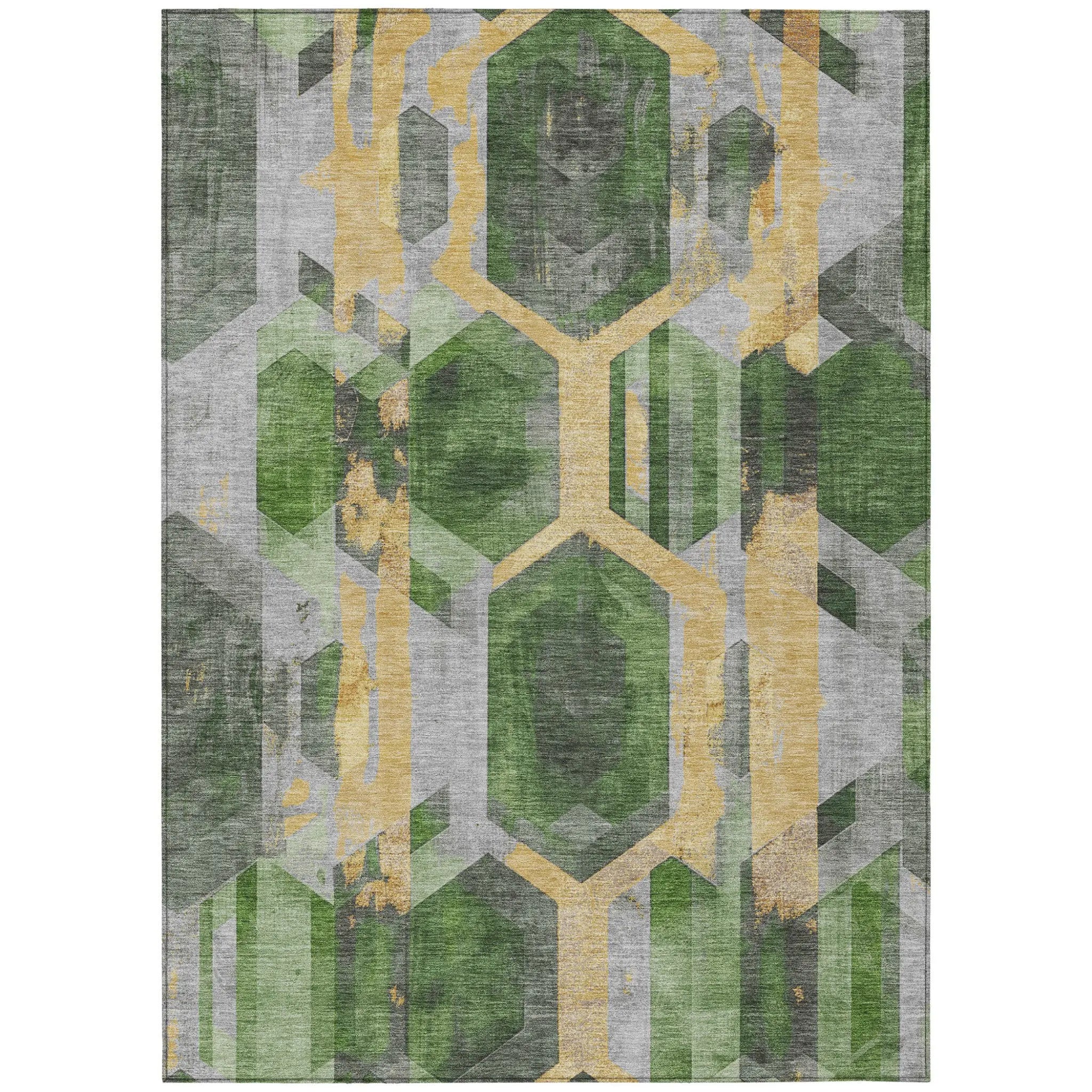 10' X 14' Green Gold And Silver Geometric Washable Indoor Outdoor Area Rug Homeroots Outdoor