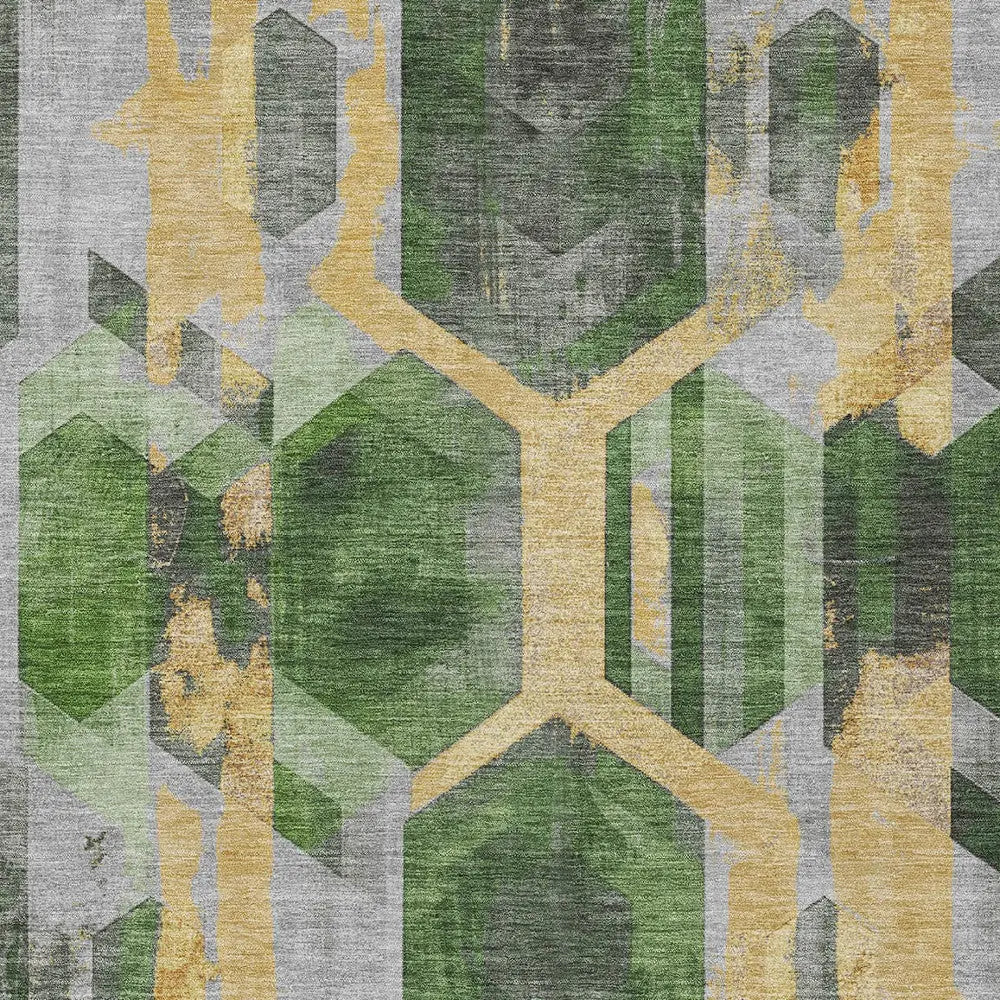 10' X 14' Green Gold And Silver Geometric Washable Indoor Outdoor Area Rug Homeroots Outdoor