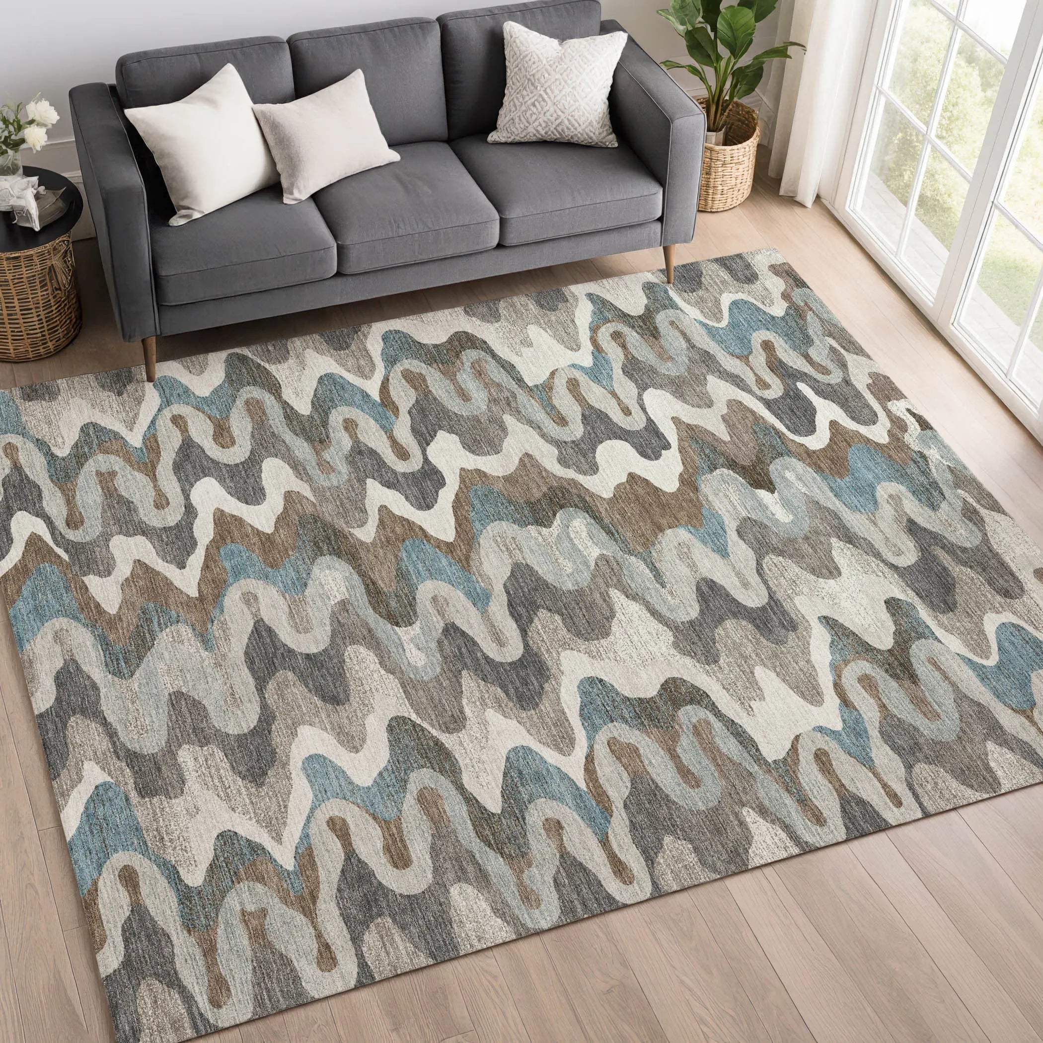 10' X 14' Ivory And Beige Abstract Washable Indoor Outdoor Area Rug Homeroots Outdoor