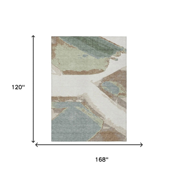10' X 14' Ivory And Beige Abstract Washable Indoor Outdoor Area Rug Homeroots Outdoor