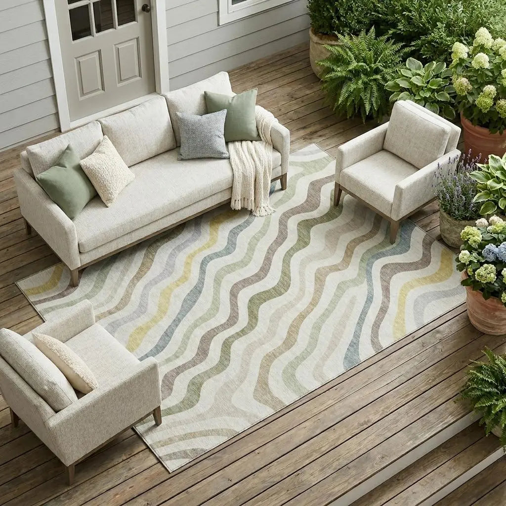 10' X 14' Ivory And Beige Abstract Washable Indoor Outdoor Area Rug Homeroots Outdoor