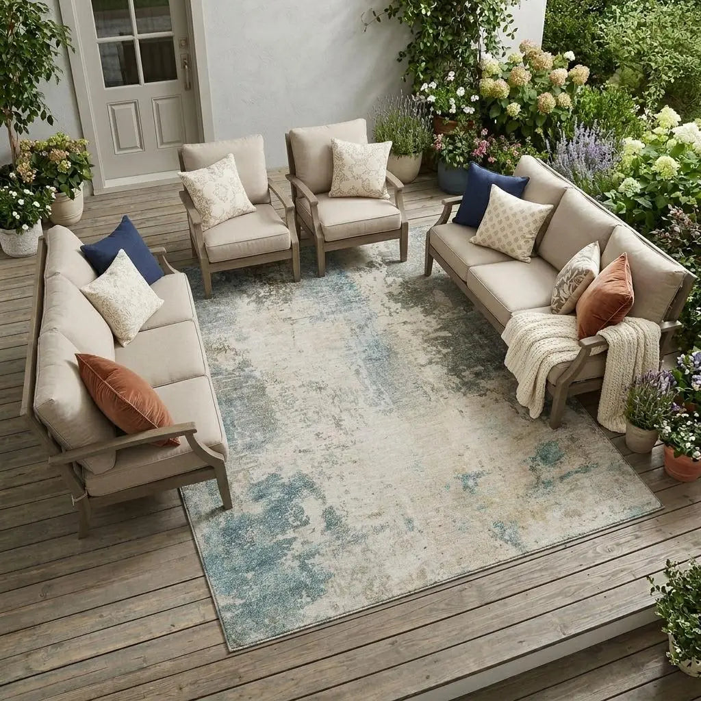 10' X 14' Ivory And Beige Abstract Washable Indoor Outdoor Area Rug Homeroots Outdoor