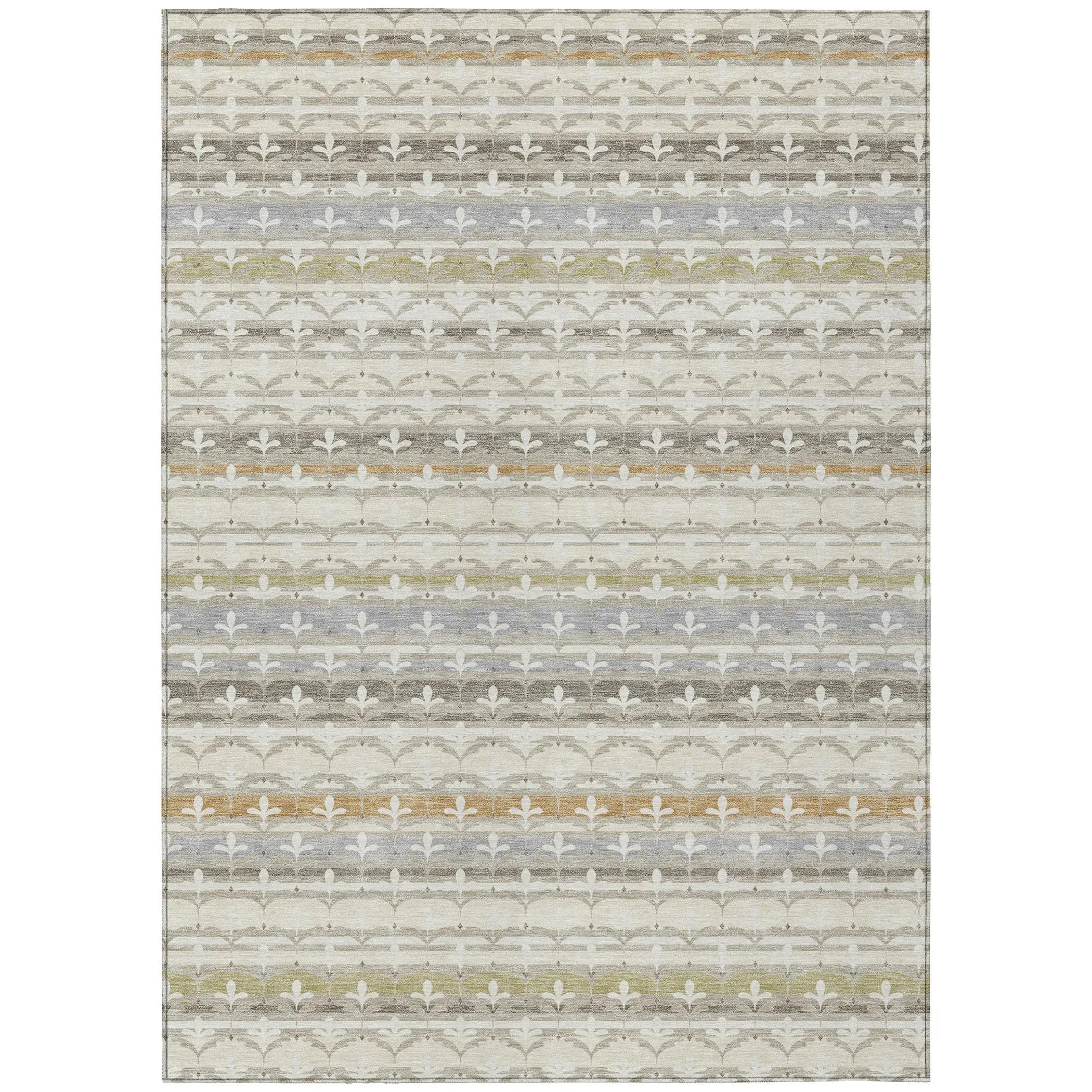 10' X 14' Ivory And Beige Damask Washable Indoor Outdoor Area Rug Homeroots Outdoor