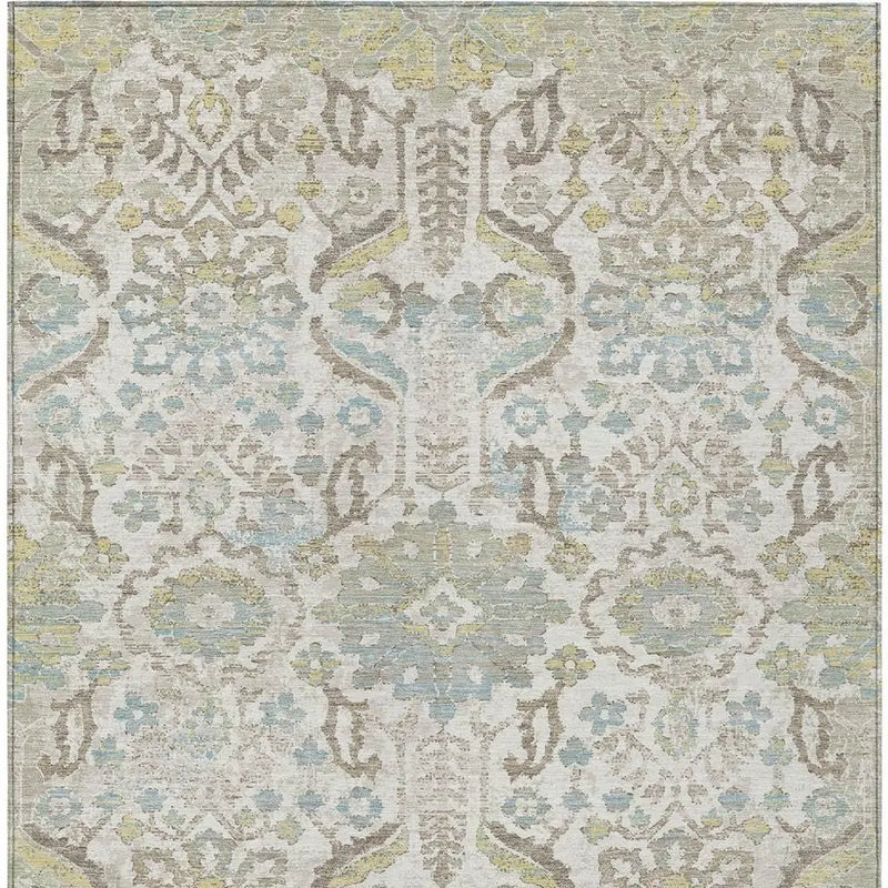 10' X 14' Ivory And Beige Damask Washable Indoor Outdoor Area Rug Homeroots Outdoor