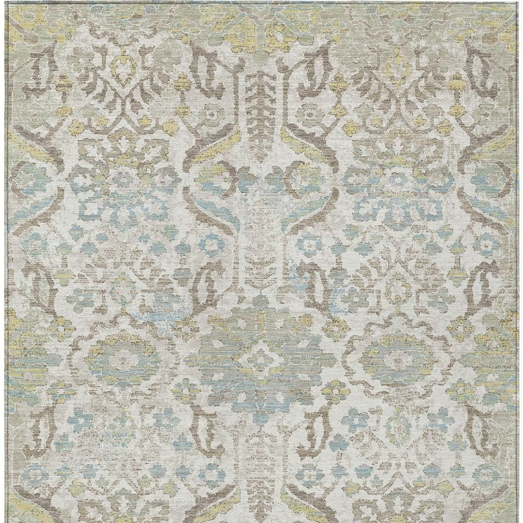 10' X 14' Ivory And Beige Damask Washable Indoor Outdoor Area Rug Homeroots Outdoor