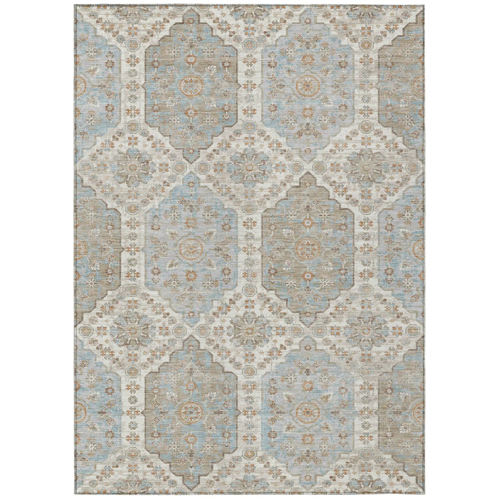 10' X 14' Ivory And Beige Damask Washable Indoor Outdoor Area Rug Homeroots Outdoor