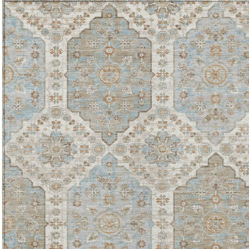 10' X 14' Ivory And Beige Damask Washable Indoor Outdoor Area Rug Homeroots Outdoor
