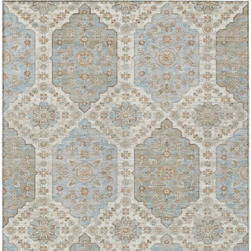 10' X 14' Ivory And Beige Damask Washable Indoor Outdoor Area Rug Homeroots Outdoor