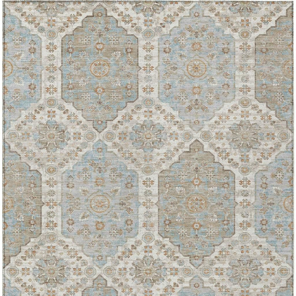 10' X 14' Ivory And Beige Damask Washable Indoor Outdoor Area Rug Homeroots Outdoor