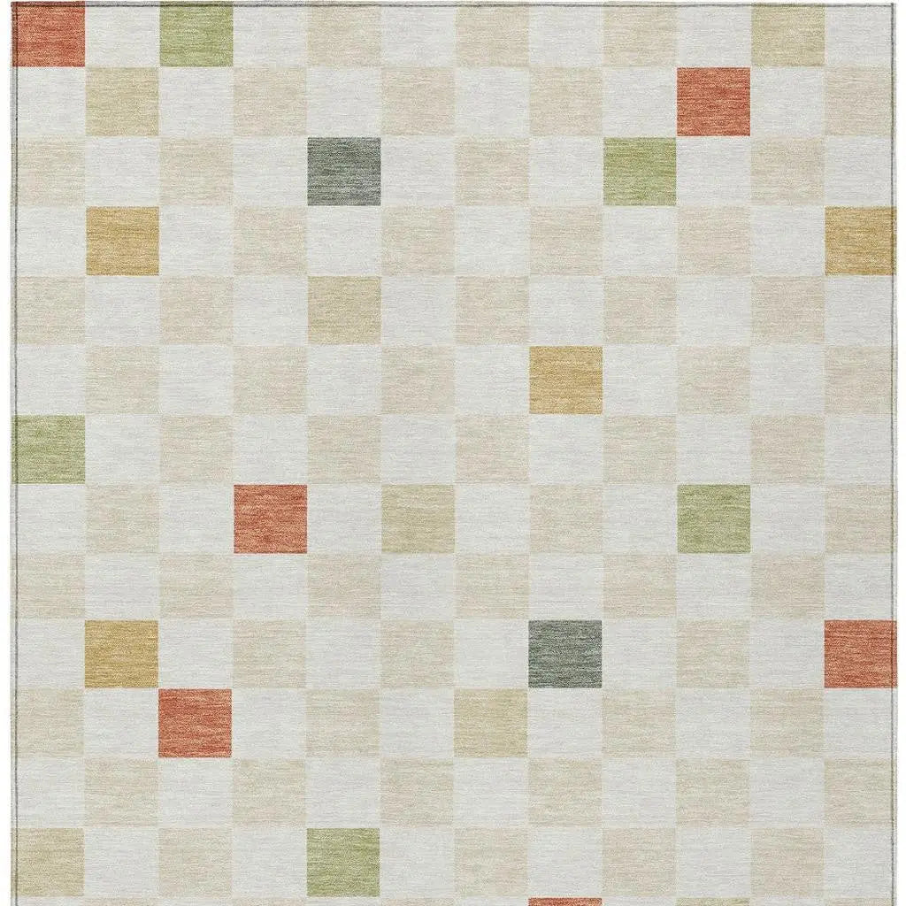 10' X 14' Ivory And Beige Geometric Washable Indoor Outdoor Area Rug Homeroots Outdoor