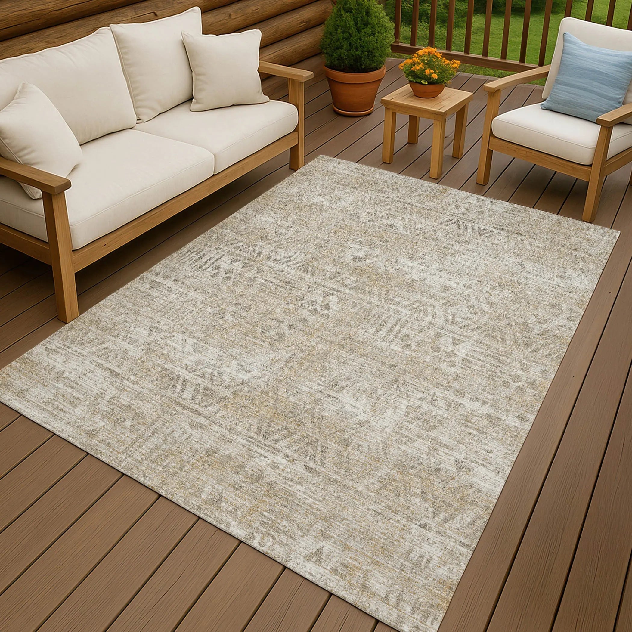 10' X 14' Ivory And Beige Geometric Washable Indoor Outdoor Area Rug Homeroots Outdoor