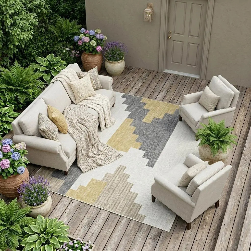 10' X 14' Ivory And Beige Geometric Washable Indoor Outdoor Area Rug Homeroots Outdoor