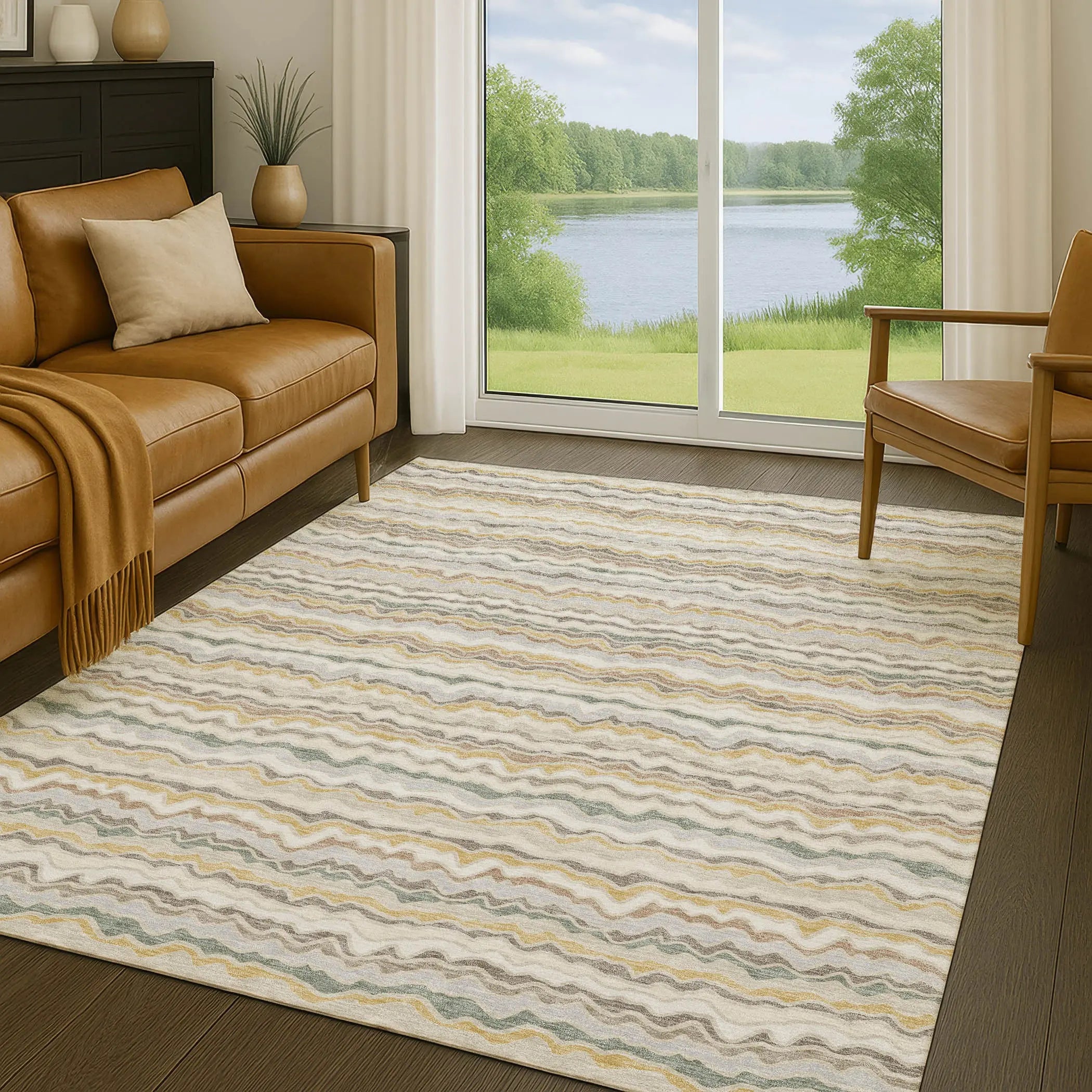 10' X 14' Ivory And Beige Striped Washable Indoor Outdoor Area Rug Homeroots Outdoor
