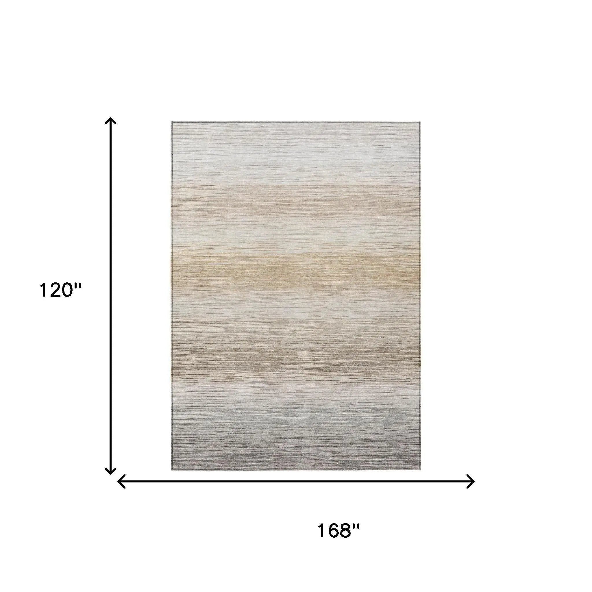 10' X 14' Ivory And Beige Striped Washable Indoor Outdoor Area Rug Homeroots Outdoor