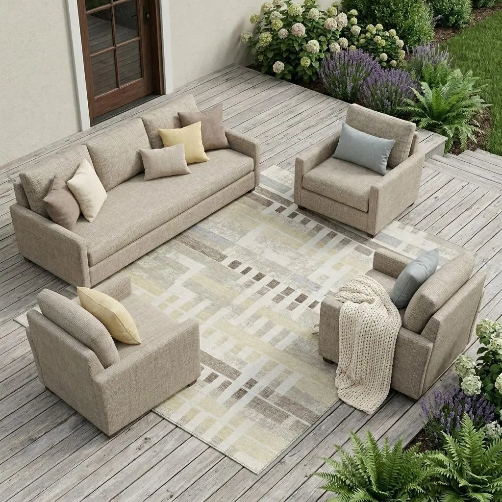 10' X 14' Ivory And Beige Striped Washable Indoor Outdoor Area Rug Homeroots Outdoor