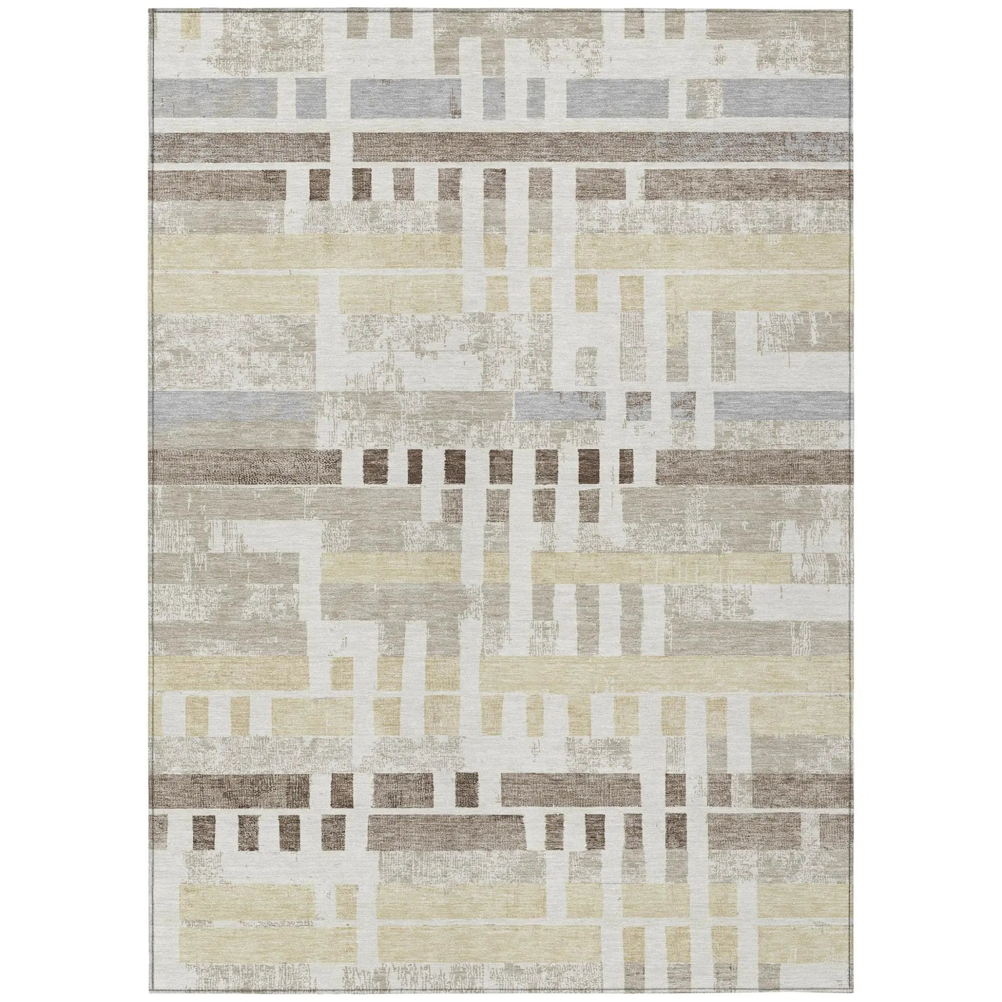 10' X 14' Ivory And Beige Striped Washable Indoor Outdoor Area Rug Homeroots Outdoor
