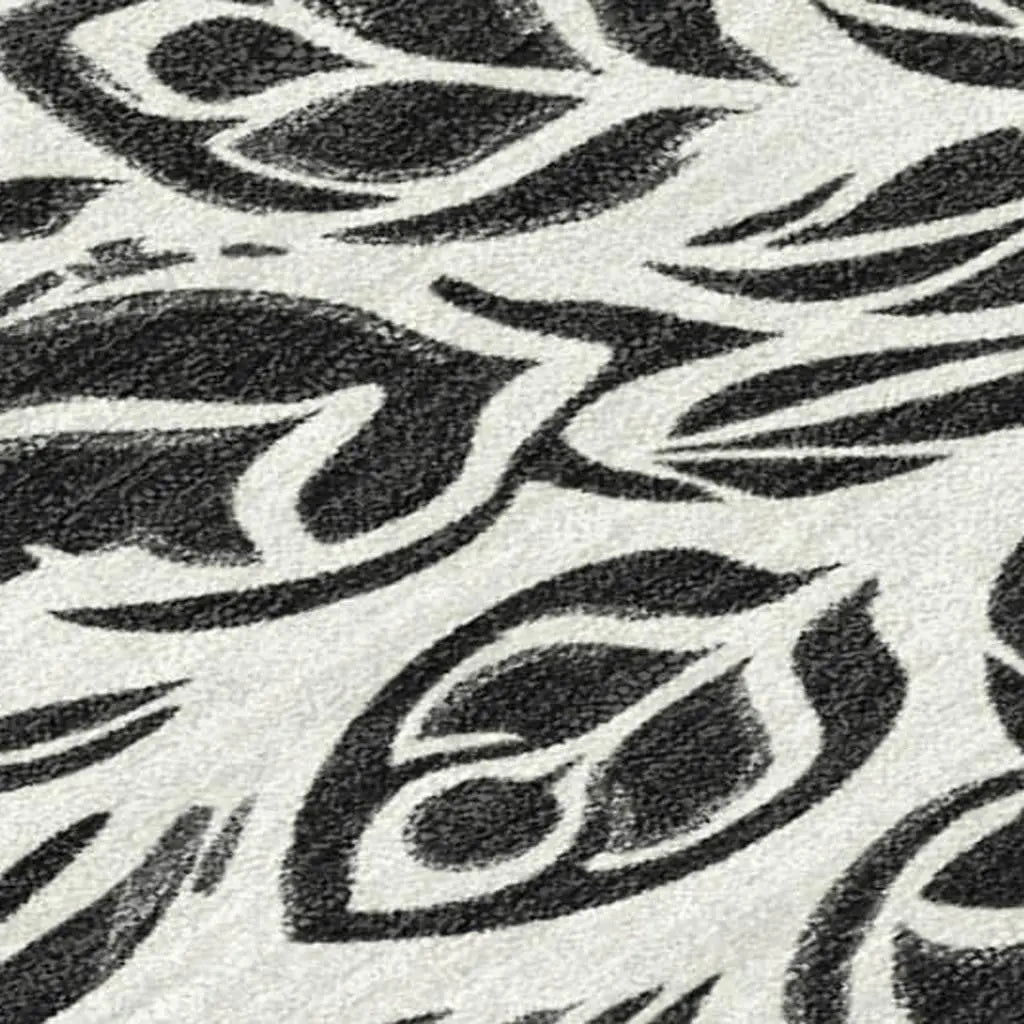10' X 14' Ivory And Black Damask Washable Indoor Outdoor Area Rug Homeroots Outdoor