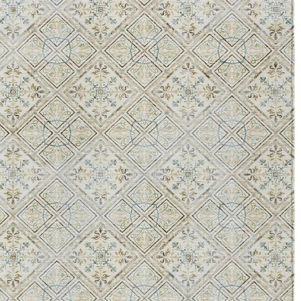 10' X 14' Ivory And Blue Geometric Washable Indoor Outdoor Area Rug Homeroots Outdoor