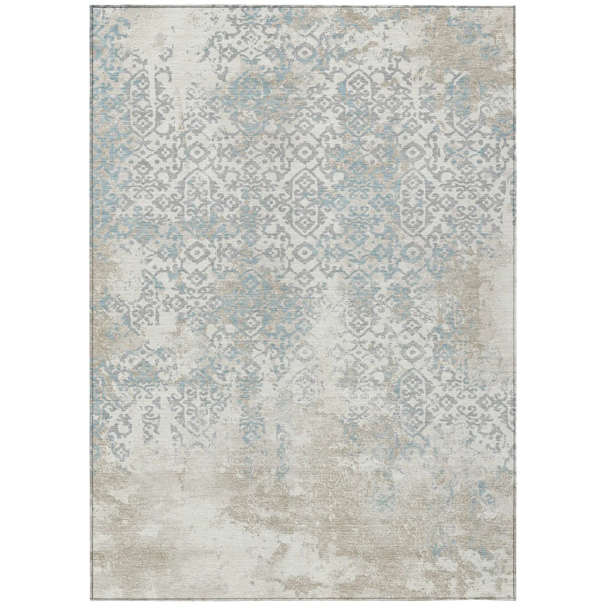 10' X 14' Ivory And Blue Oriental Washable Indoor Outdoor Area Rug Homeroots Outdoor
