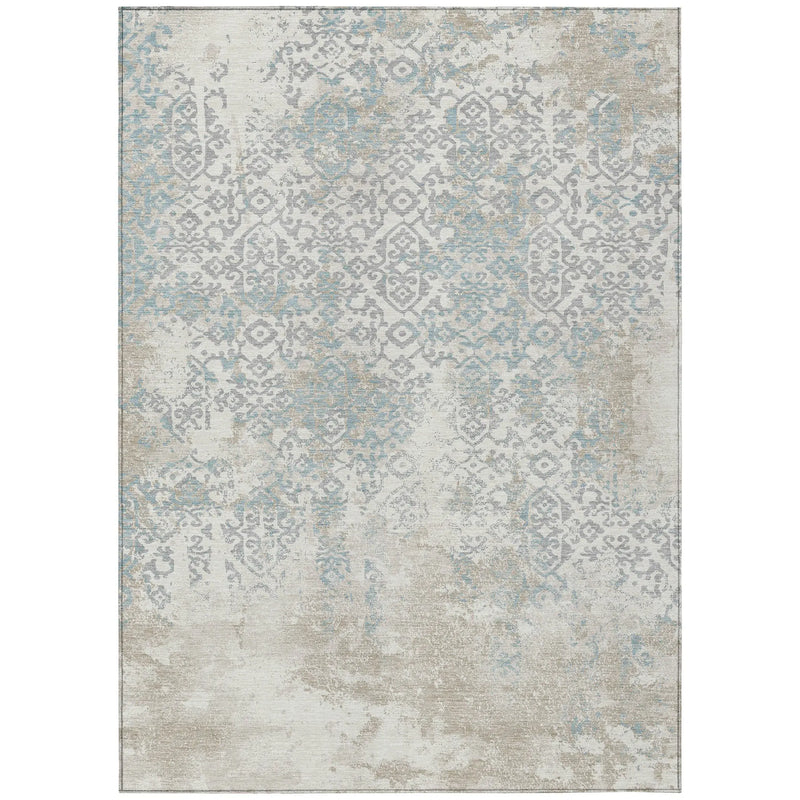10' X 14' Ivory And Blue Oriental Washable Indoor Outdoor Area Rug Homeroots Outdoor