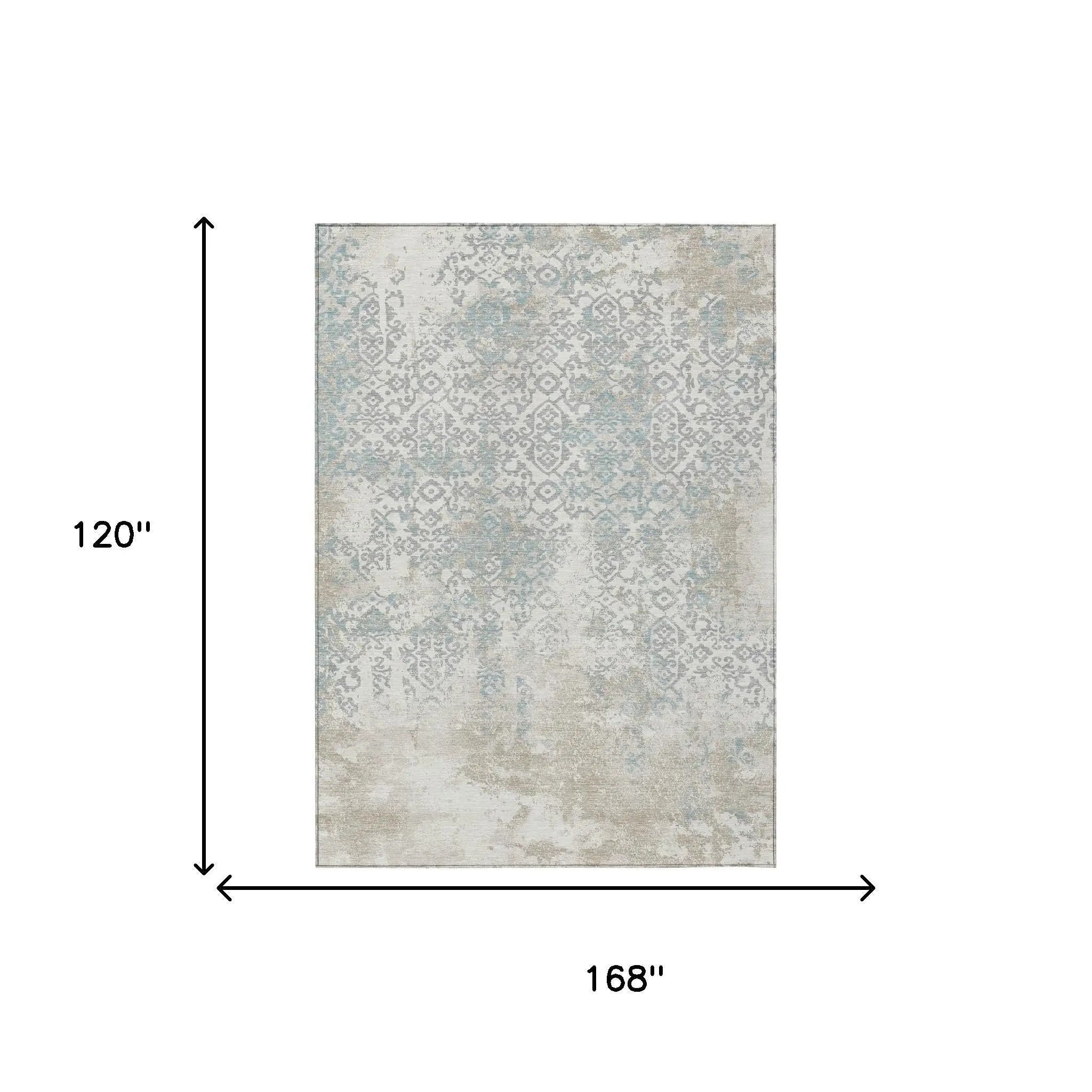 10' X 14' Ivory And Blue Oriental Washable Indoor Outdoor Area Rug Homeroots Outdoor