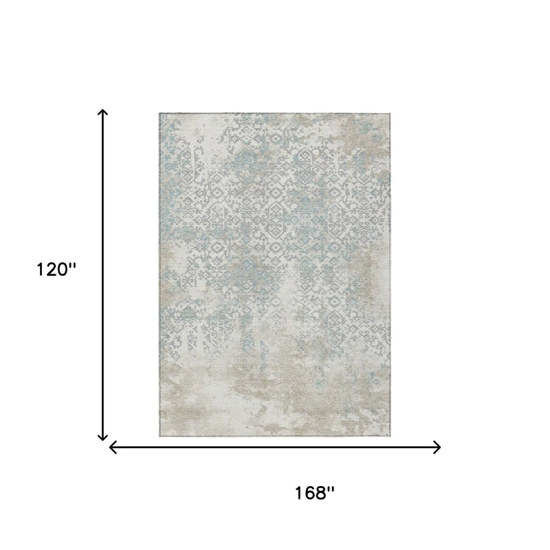 10' X 14' Ivory And Blue Oriental Washable Indoor Outdoor Area Rug Homeroots Outdoor