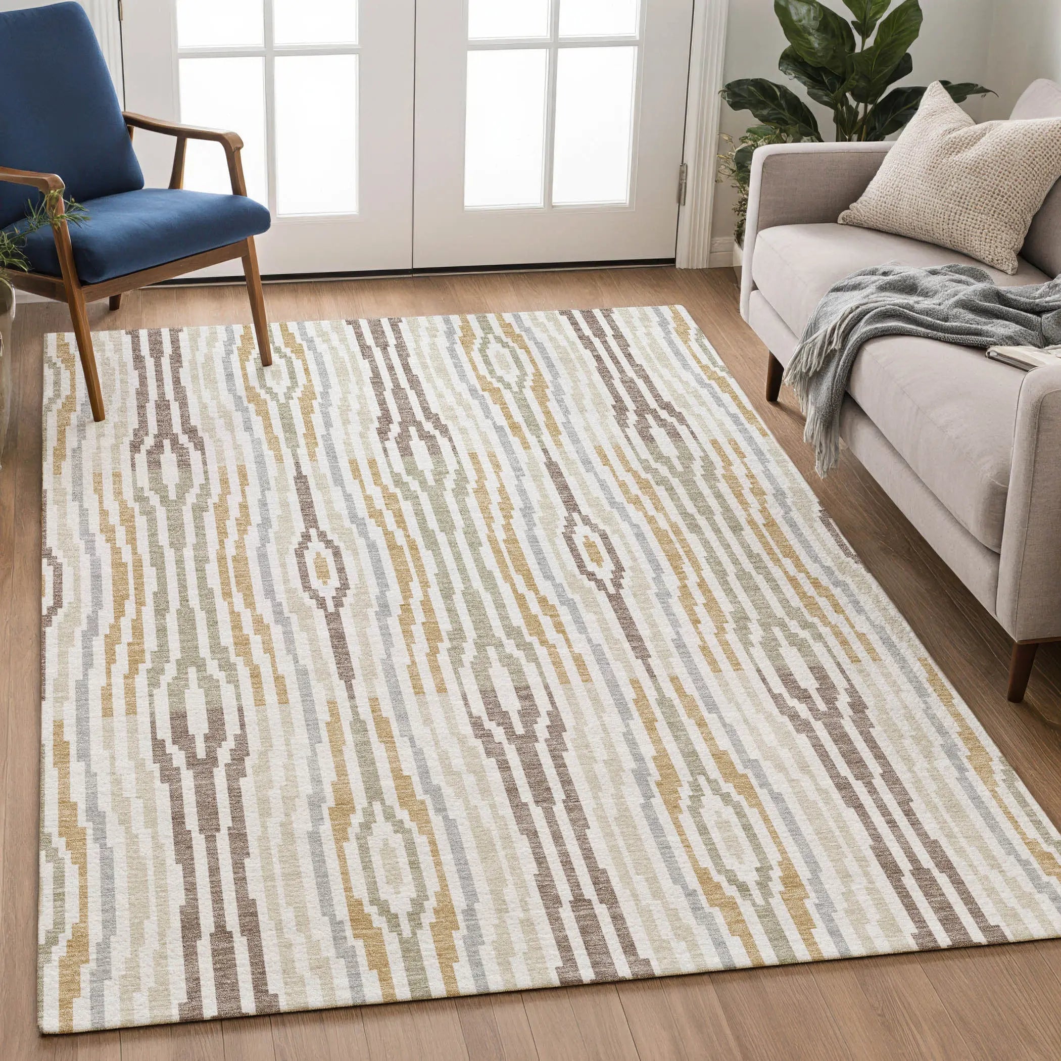 10' X 14' Ivory And Brown Abstract Washable Indoor Outdoor Area Rug Homeroots Outdoor