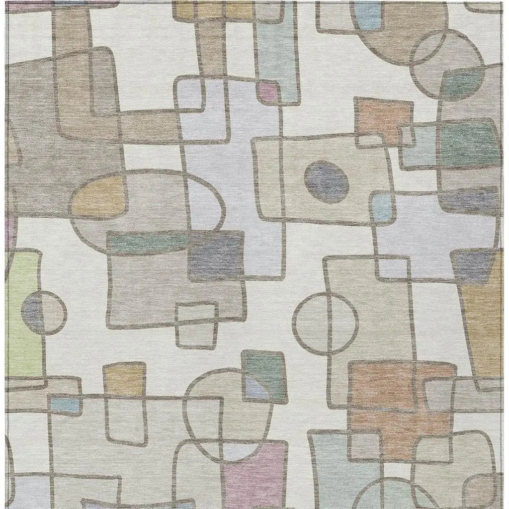 10' X 14' Ivory And Brown Geometric Washable Indoor Outdoor Area Rug Homeroots Outdoor
