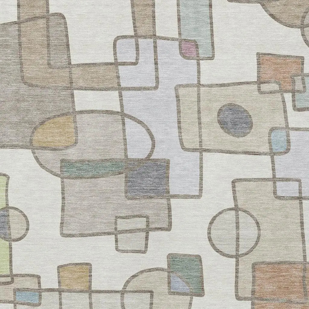 10' X 14' Ivory And Brown Geometric Washable Indoor Outdoor Area Rug Homeroots Outdoor