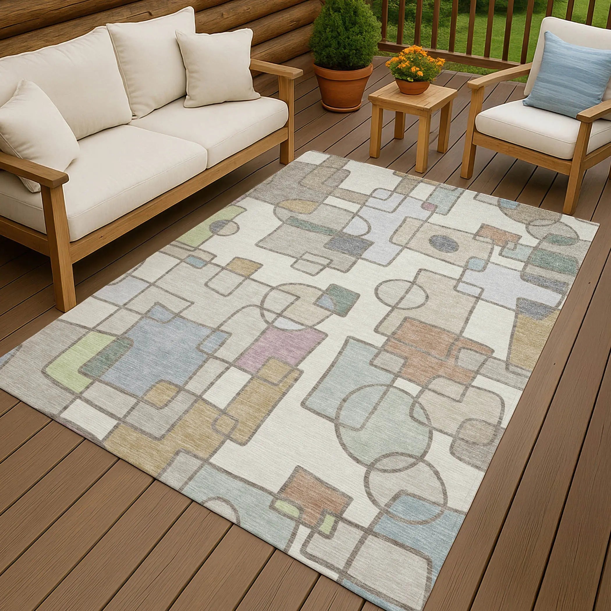 10' X 14' Ivory And Brown Geometric Washable Indoor Outdoor Area Rug Homeroots Outdoor