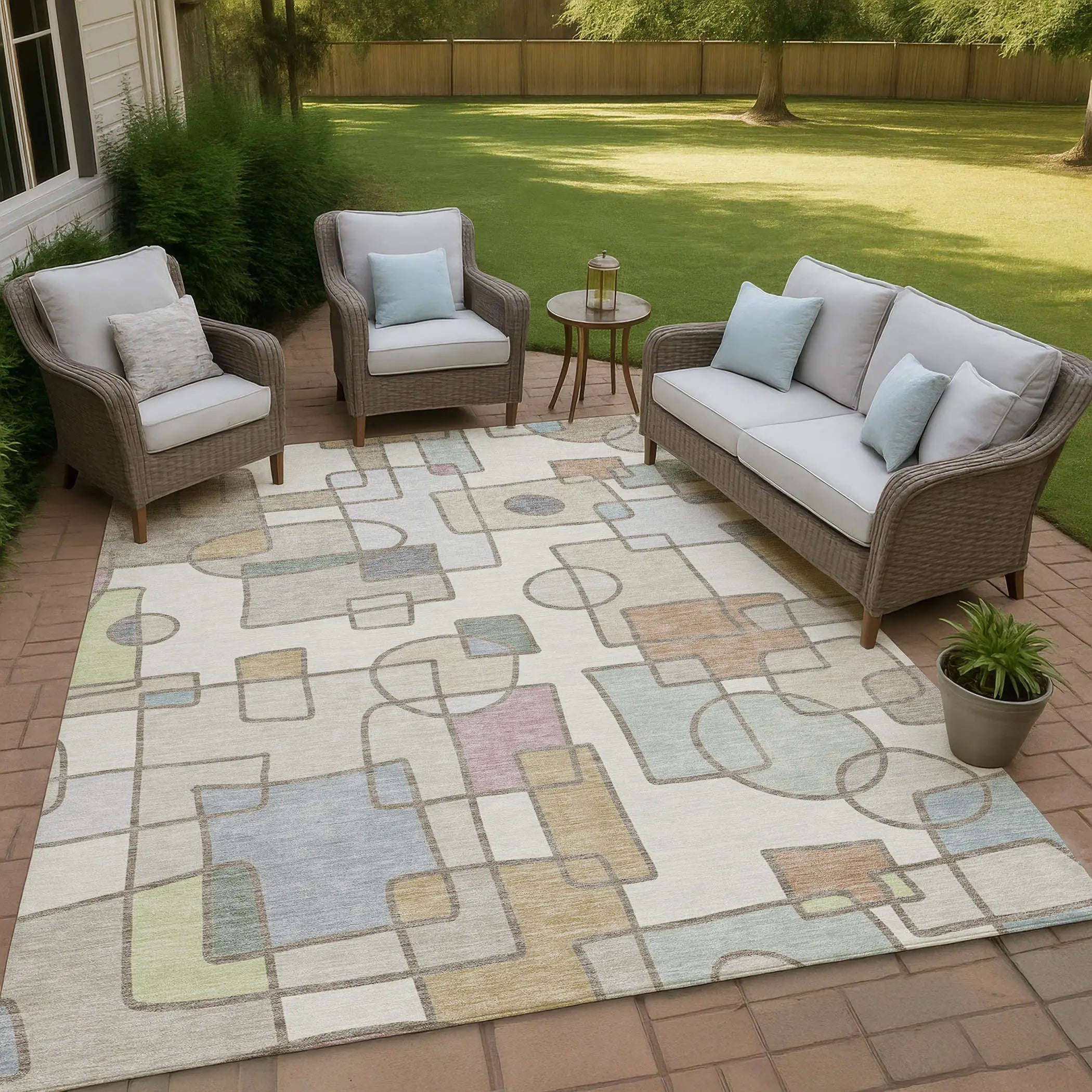 10' X 14' Ivory And Brown Geometric Washable Indoor Outdoor Area Rug Homeroots Outdoor