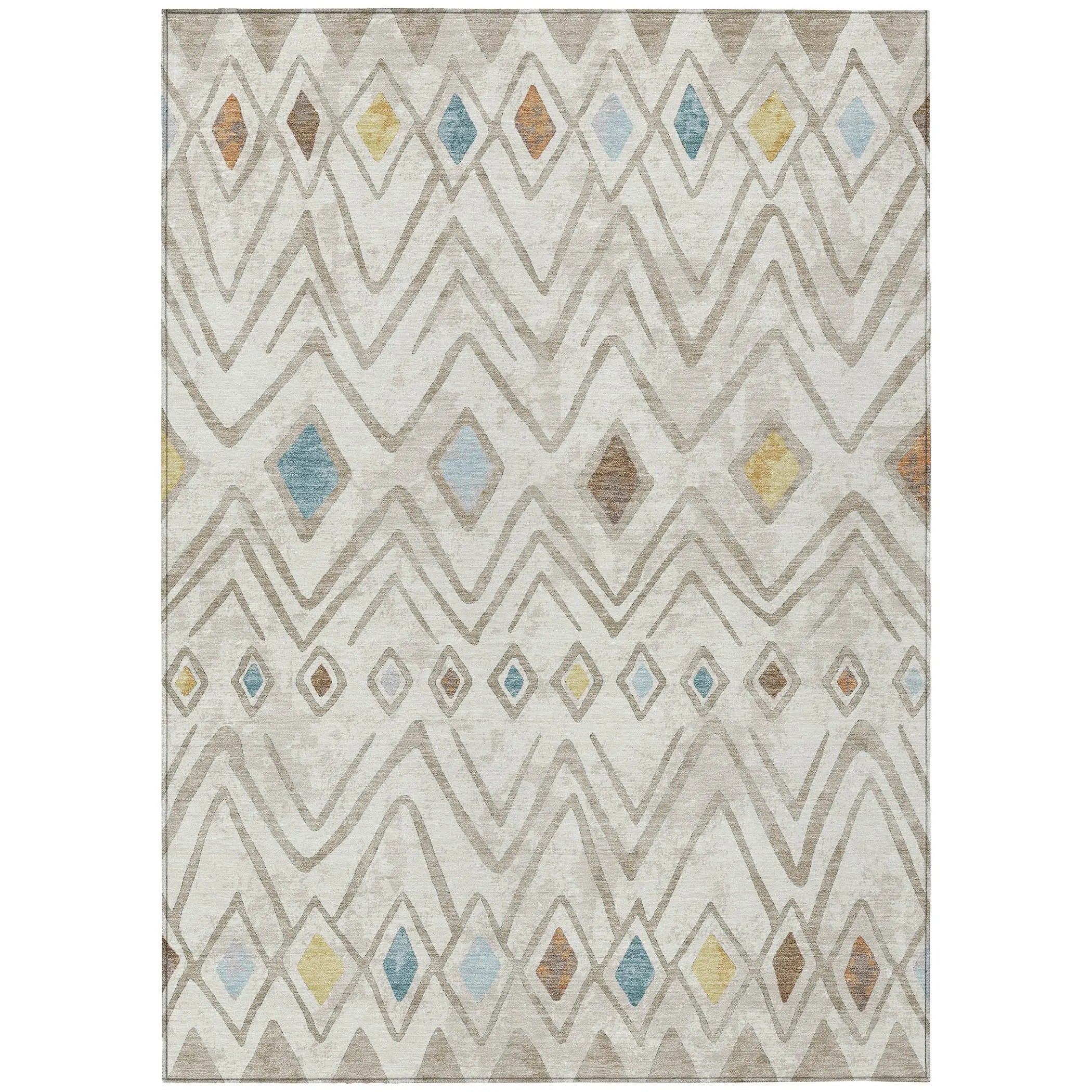 10' X 14' Ivory And Brown Geometric Washable Indoor Outdoor Area Rug Homeroots Outdoor