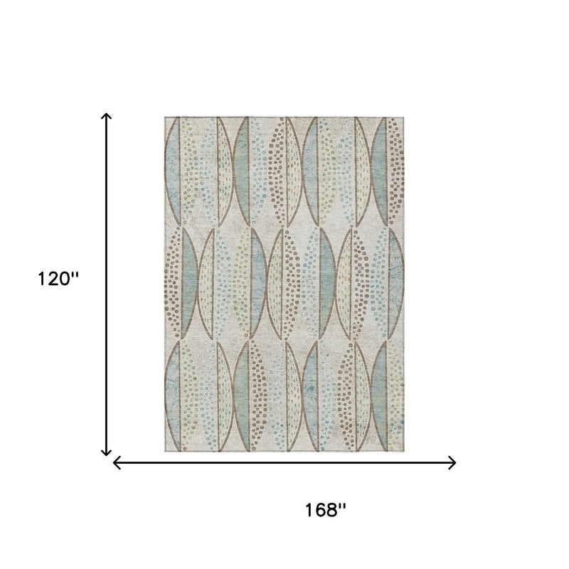 10' X 14' Ivory And Brown Geometric Washable Indoor Outdoor Area Rug Homeroots Outdoor