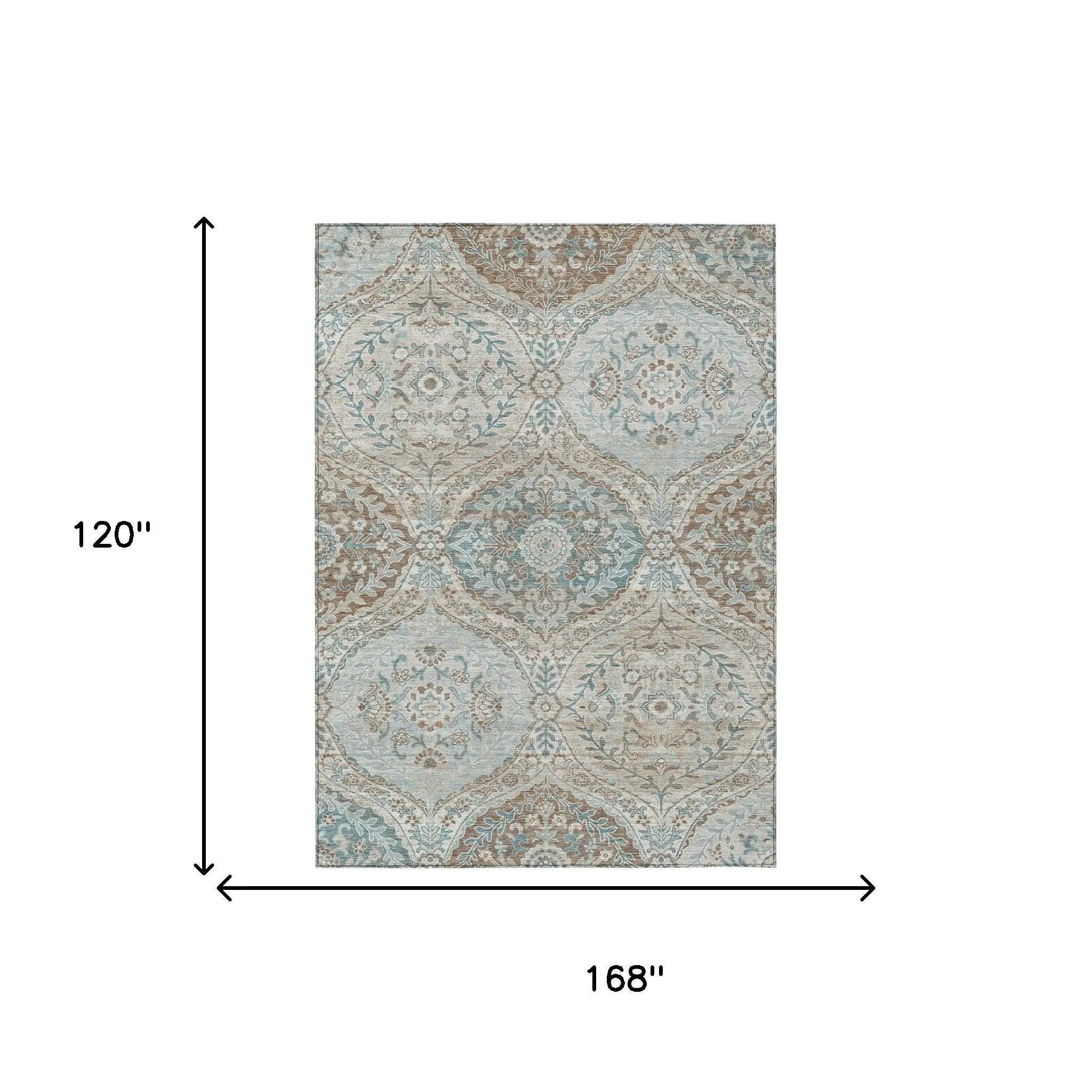 10' X 14' Ivory And Brown Ogee Washable Indoor Outdoor Area Rug Homeroots Outdoor