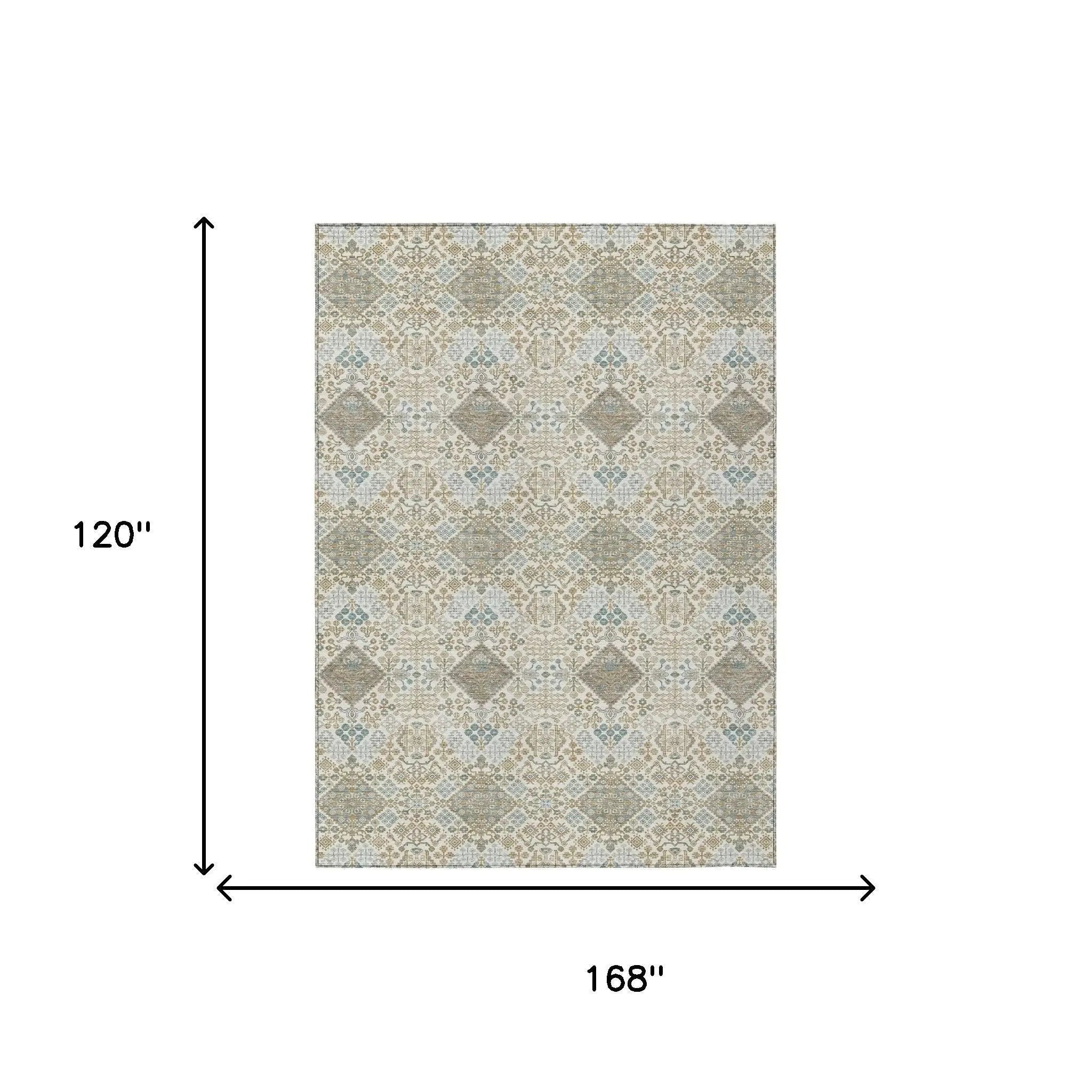 10' X 14' Ivory And Copper Geometric Washable Indoor Outdoor Area Rug Homeroots Outdoor