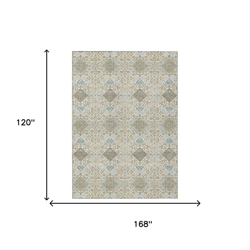 10' X 14' Ivory And Copper Geometric Washable Indoor Outdoor Area Rug Homeroots Outdoor