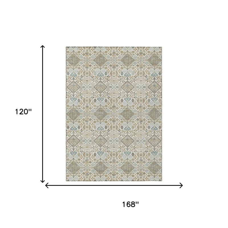 10' X 14' Ivory And Copper Geometric Washable Indoor Outdoor Area Rug Homeroots Outdoor