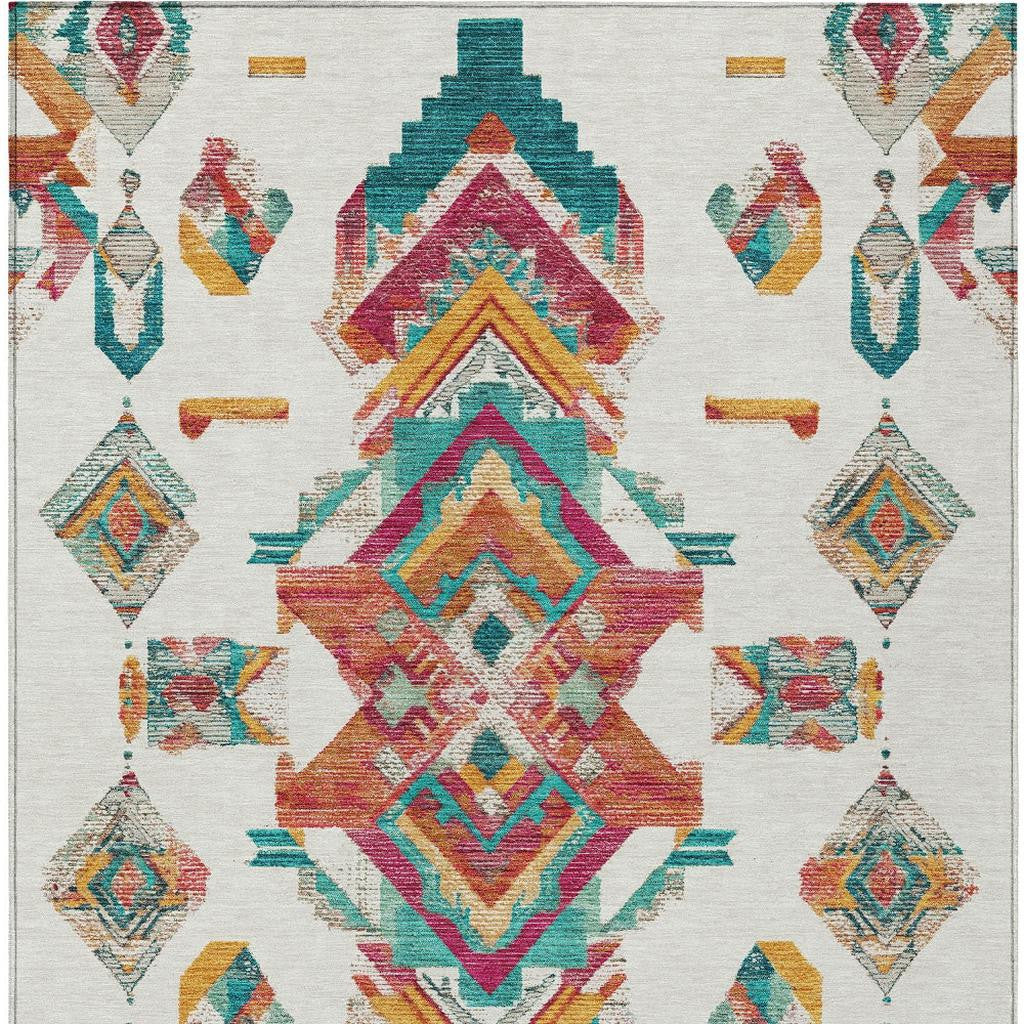10' X 14' Ivory And Coral Tribal Washable Indoor Outdoor Area Rug Homeroots Outdoor
