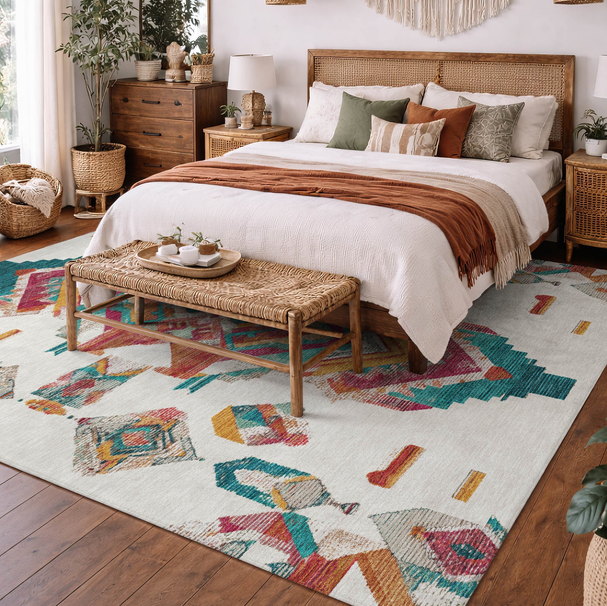 10' X 14' Ivory And Coral Tribal Washable Indoor Outdoor Area Rug Homeroots Outdoor